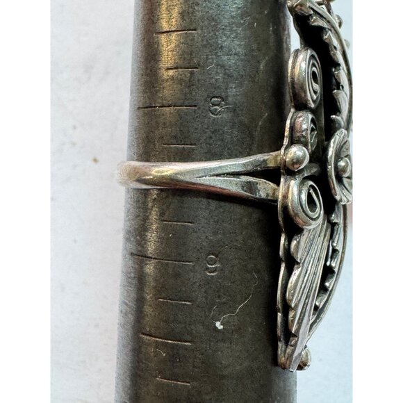 Estate Sterling Silver 925 Floral Leaf Slave Bracelet & Ring Set 43.6g Size 8.5 - Picture 7 of 8